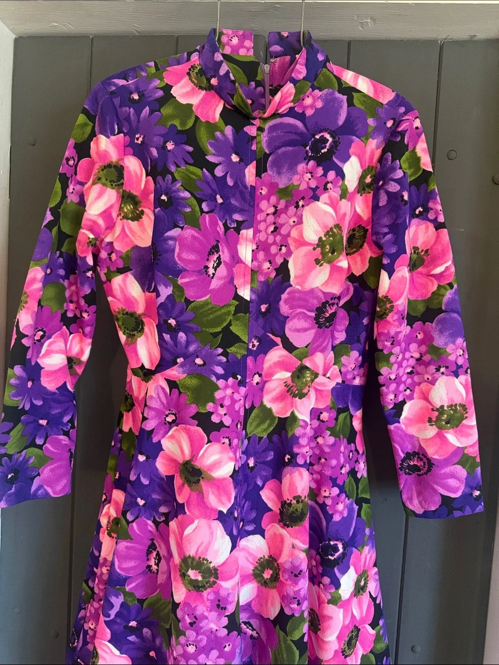 Vintage Purple and Pink Floral Midi Dress - Picture 3 of 11